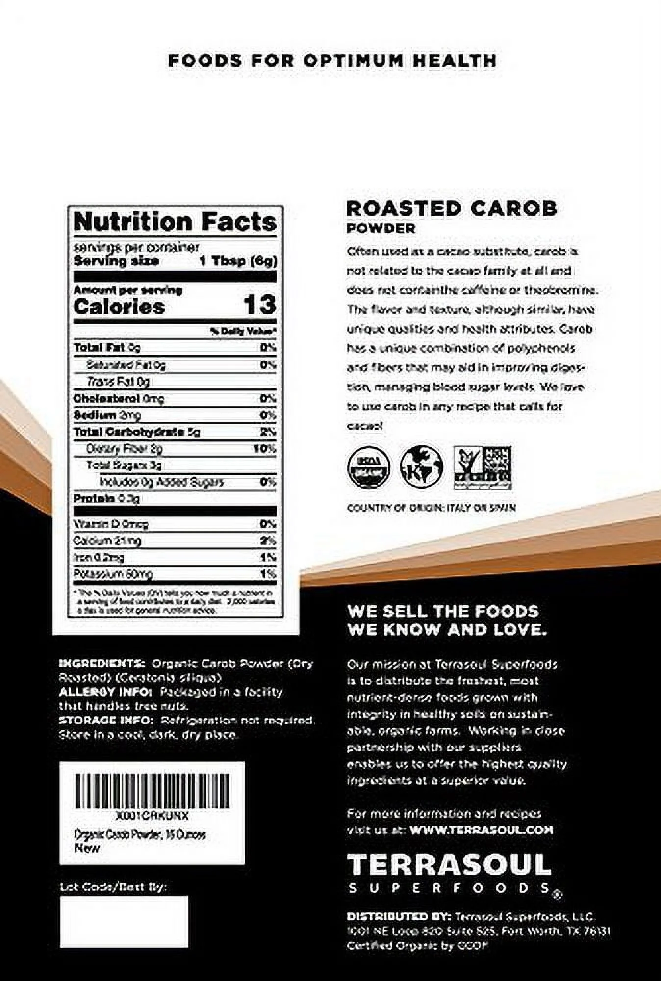 Terrasoul Superfoods Organic Carob Powder 2 Lbs (2 Pack) - Cocoa Powder Alternative | High in Fiber