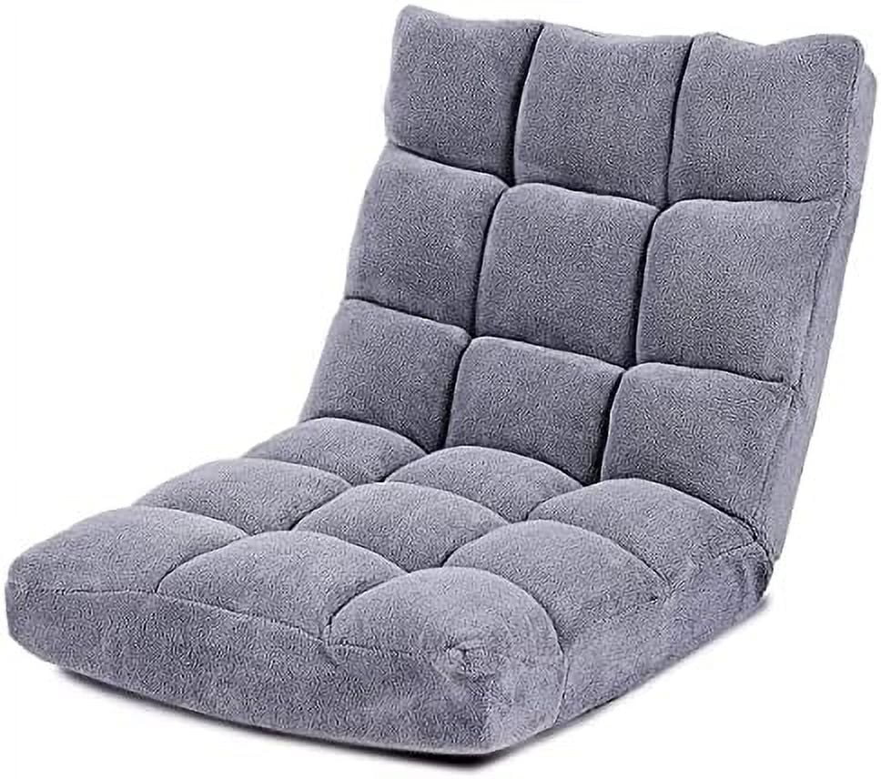 Adjustable Floor Gaming Chair for Adults - Coral Velvet Lounge Chair with 14-Position Backrest  Thick Sponge Padding  Sturdy Steel Frame (Gray)