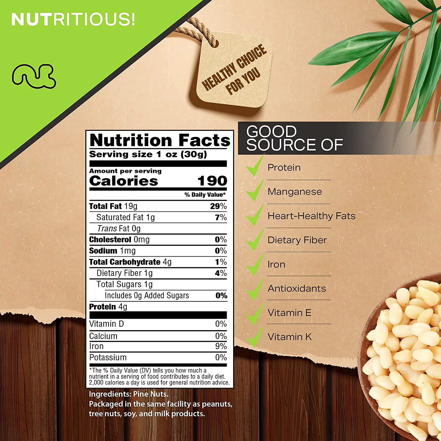 Premium Pine Nuts All Natural, Kosher, Vegan, Raw Pignolias by Nut Cravings (16oz - 1 lbs)