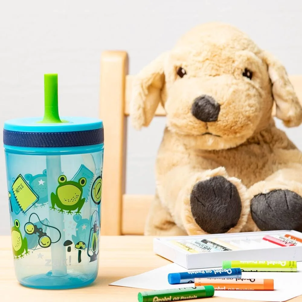 Zak Designs Kelso 15 oz Tumbler 2pc Set, (Campout) Non-BPA Leak-Proof Screw-On Lid with Straw Made of Durable Plastic and Silicone, Perfect Baby Cup Bundle for Kids