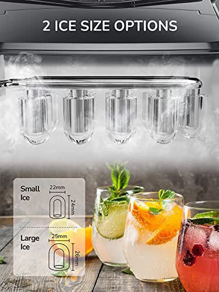Silonn Ice Makers Countertop 9 Bullet Ice Cubes Ready in 6 Minutes, 26lbs in 24Hrs Portable Ice Maker Machine Self-Cleaning, 2 Sizes of Bullet-Shaped Ice for Home Kitchen Office Bar Party