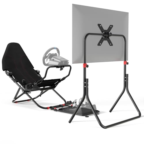 DIWANGUS Racing Simulator Cockpit with TV Stand, Foldable Racing Wheel Stand with TV Mount and Seat, Sim Racing Stand Compatible with Logitech G29/920/923/27/25, Thrustmaster T248/X/T300RS/T150/458/TX for Xbox PS4 PS5, 24-49