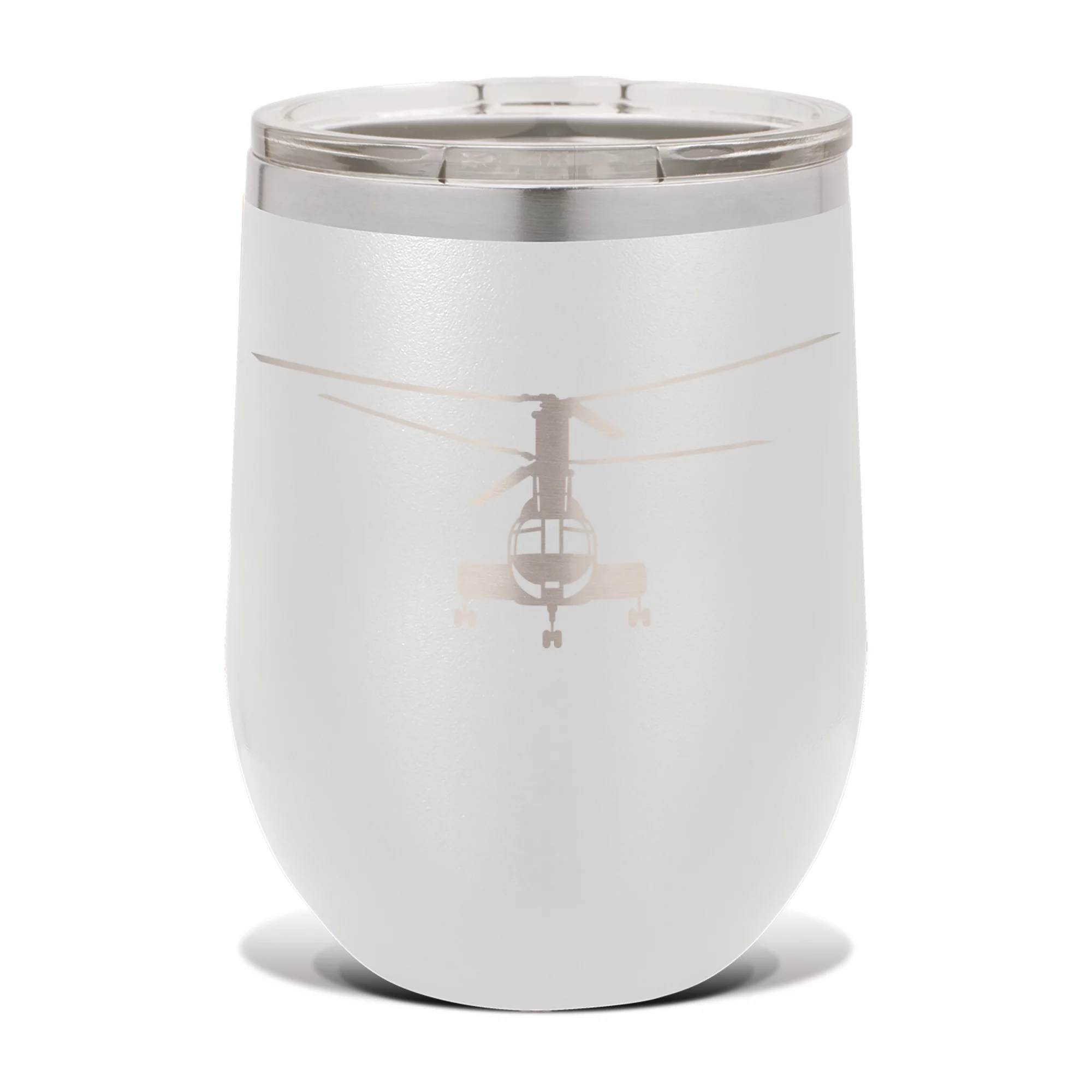 CH-46 Sea Knight Wine Tumbler 12 oz - Laser Engraved - Polar Camel - Stainess Steel - Vacuum Insulated - Double Walled - Wine Glass - Stemless - Drinkware Clear Lid - ch46 - White