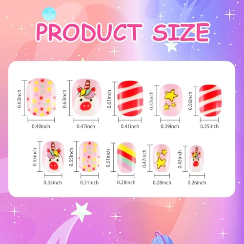 Christmas Kids Press on Nails,216Pcs 9 Pack Christmas Girls Press on Nails Full Cover Short False Stick on Nail Tips for Kids Nail Art Decoration Christmas Party Favors Gift