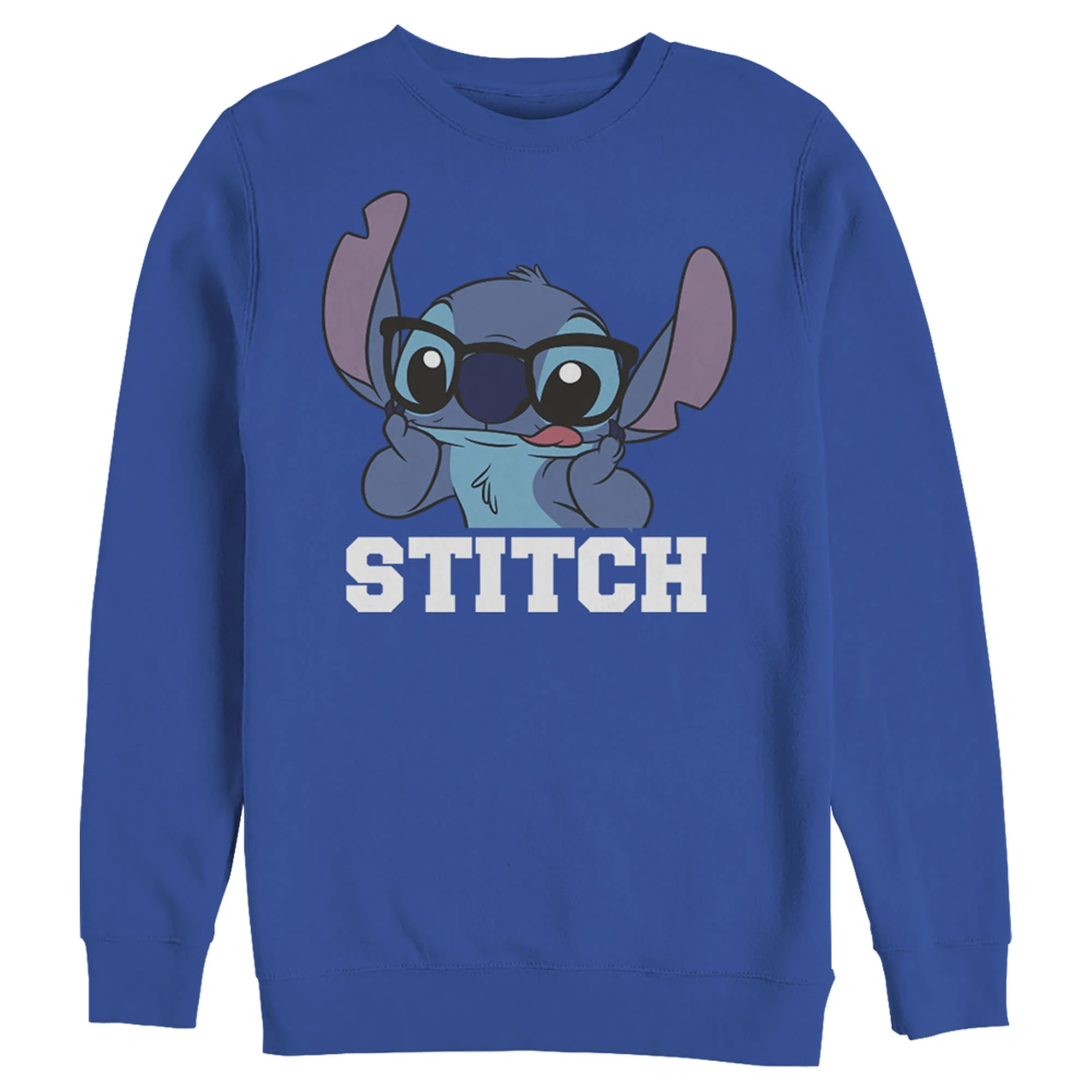 Men's Lilo & Stitch Silly Black Glasses  Sweatshirt Royal Blue X Large