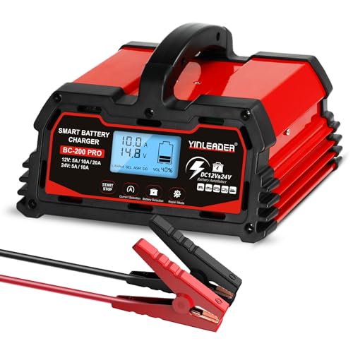 Battery Charger 40A, 12V/24V Lead Acid Smart Battery Charger, 12V LiFePO4 Car Battery Trickle Charger, Automatic Battery Maintainer for Car Motorcycle Lawn Mower Marine Boat Lead Acid Batteries