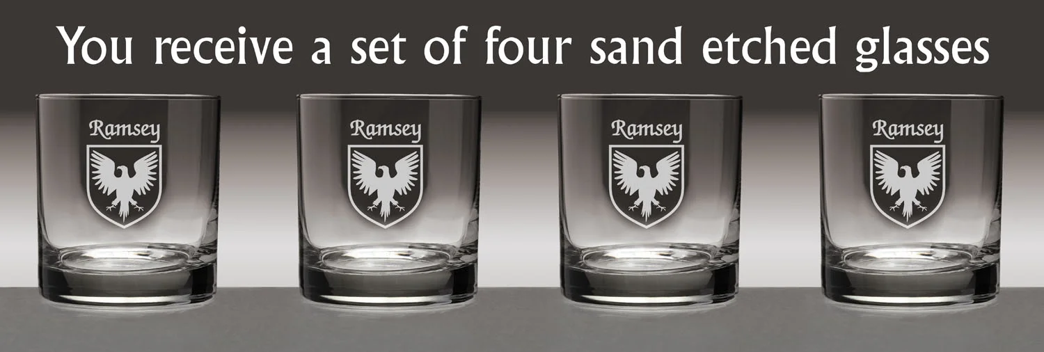 Ramsey Irish Coat of Arms Tumbler Glasses - Set of 4 (Sand Etched)