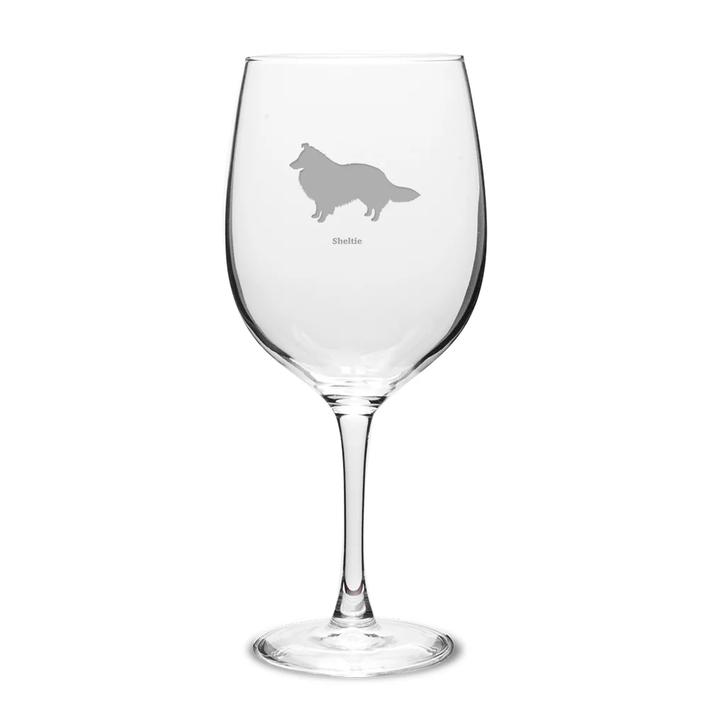 Sheltie Deep Etched 19 oz Classic Red Wine Glass