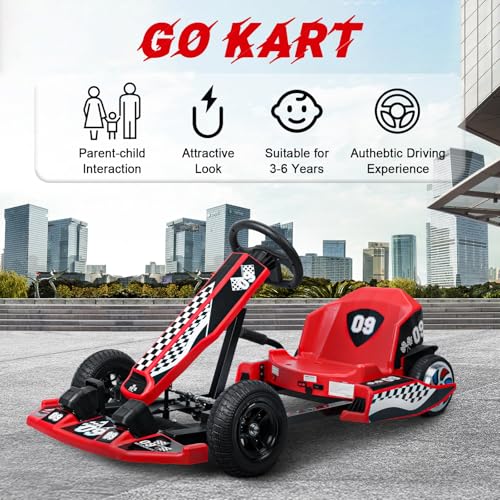 Electric Go Kart for Kids, 36V 350W Motor Drift Kart with 16 MPH Speed, Battery Powered Ride on Toy Outdoor, Adjustable Length, Max Load 187lbs, 4 Wheel Electric Pedal Go Karts for Kids Teens