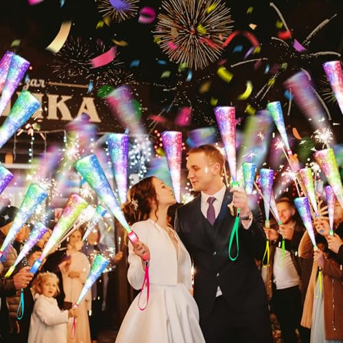 38 PCS Glow Sticks Bulk, Glow Fiber Optic Sticks, LED Light Wands, Glow in The Dark New Year's Party Supplies, Fiber Optic Wands for Weddings, Flashing LED Party Favors, Colorful Light Sticks