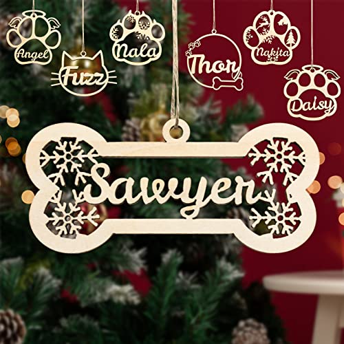 Personalized Dog Christmas Ornament, Custom Ornaments Christmas Wooden with Your Dog's Name for Christmas Tree, Customized Dog Paw Ornaments Pets Name Decor Gifts