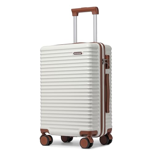 20-Inch Carry on Luggage,Carry-on Suitcase with Spinner Wheels and TSA Lock, 22x14x9 Airline Approved,Hardside Lightweight Travel Carry-on Luggage,Small Rolling Luggage (Beige, 20 Inch)