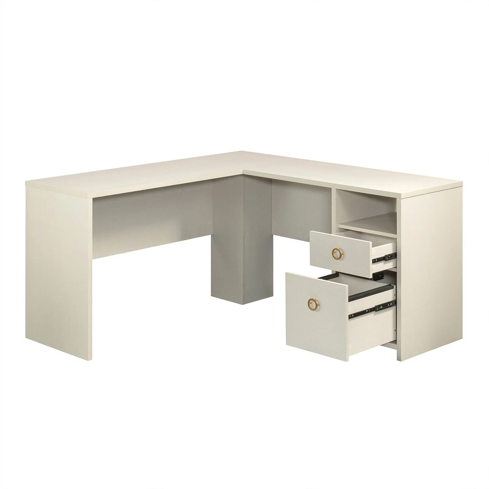 Sauder Grand Coast Engineered Wood L-Desk in Dove Linen/Off White Finish