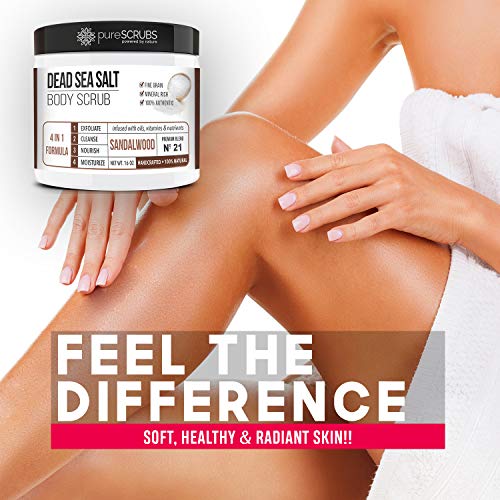 pureSCRUBS Premium Eucalyptus Body Scrub Set - Large 16oz Dead Sea Salt Body Scrub With Infused Essential Oils & Nutrients, Includes Wooden Spoon, Loofah & Oatmeal Exfoliating Bar Soap