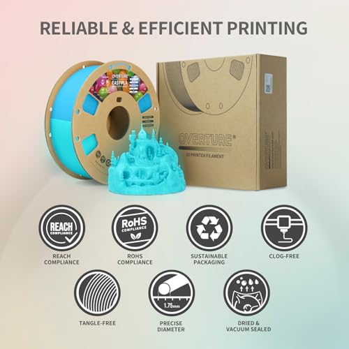 OVERTURE PLA Filament 1.75mm PLA 3D Printer Filament, 2kg Cardboard Spool (4.4lbs), Dimensional Accuracy +/- 0.02mm, Fit Most FDM Printer (Black 2-Pack)