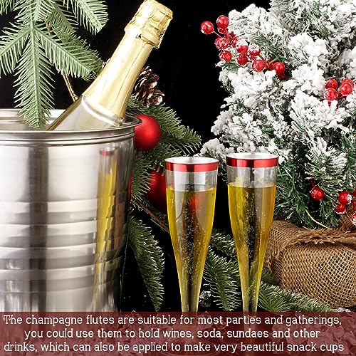 Zubebe 100 Pcs Plastic Champagne Flutes 4.5oz Classic Champagne Clear Plastic Cups Wedding Party Toasting Cocktail Cups Bulk Home Toasting Drinking Party(Blue)