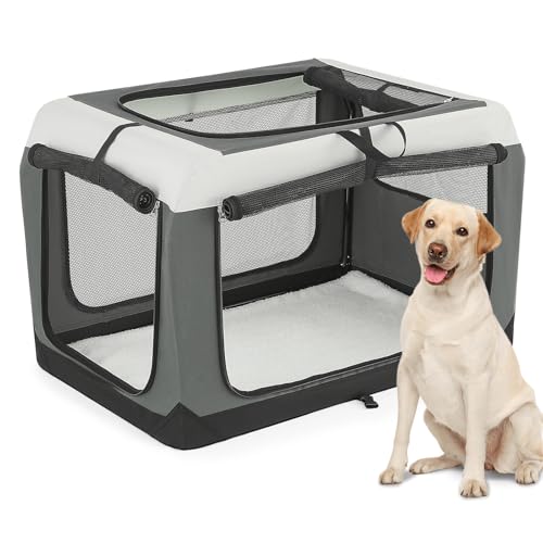 MoNiBloom 36 Inch Dog Crate for Large Medium Dogs, 3-Door Collapsible Dog Crate Foldable Pet Kennel w/Durable Mesh Windows for Indoor Outdoor Used