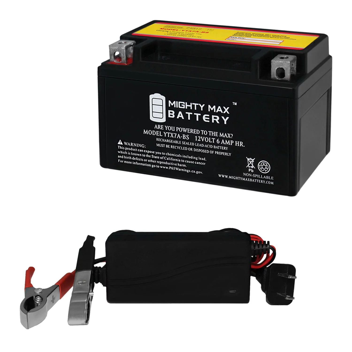 YTX7A-BS Replacement Battery for Exide Deka Delco + 12V 1Amp Charger