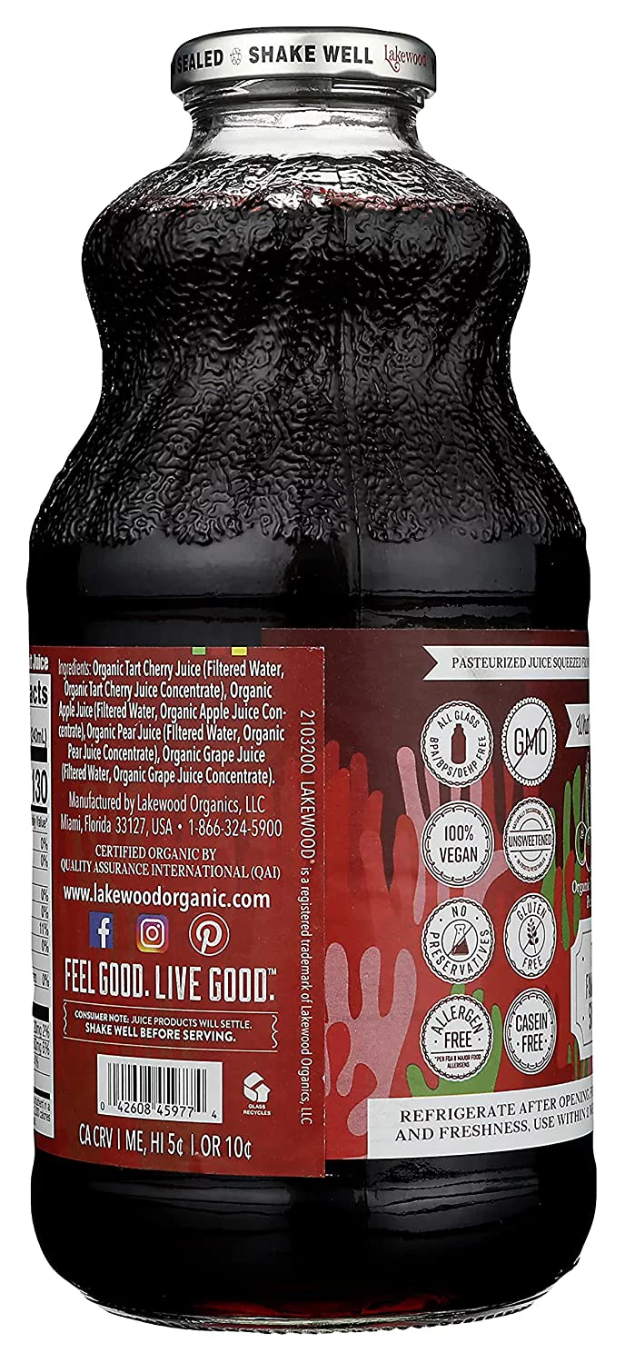 Lakewood Organic Pure Fruit Juice Nectar Blend No Sugar Added Tart Cherry Blend 32 fl oz Pack of 3