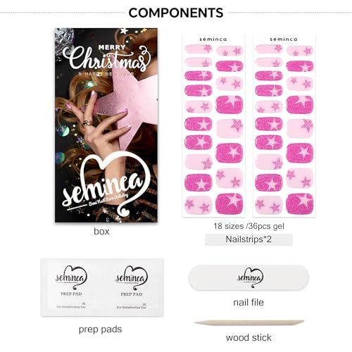 Semi Cured Gel Nail Strips-Easy Apply Christmas Gel Nail Stickers Holiday Semi Cured Manicure Strips with Sparkling Xmas Designs (Classic Yule)