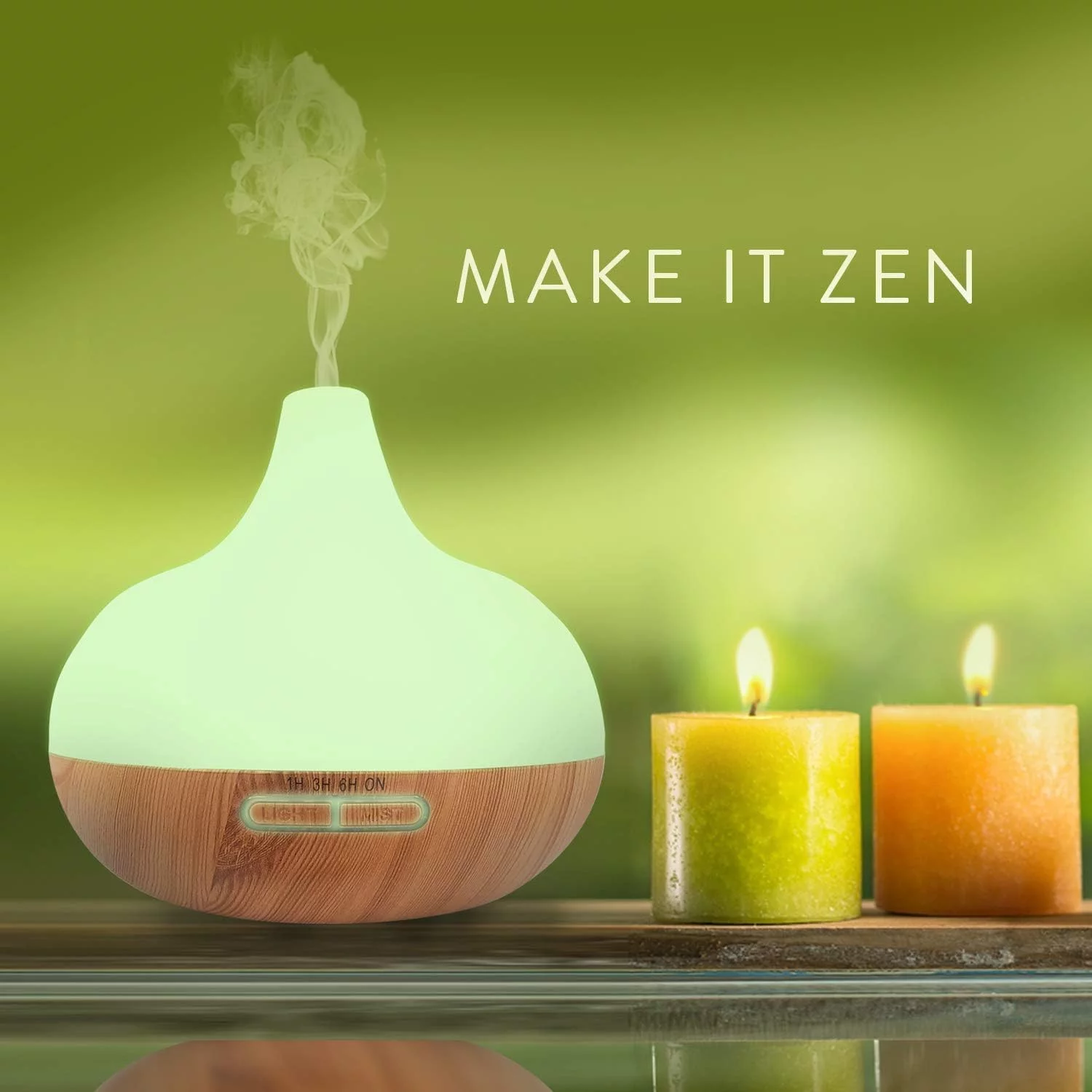 Pure Daily Care 300 ml Aromatherapy Diffuser & 10 Therapeutic Grade Essential Oil Set, Triangle Light Brown