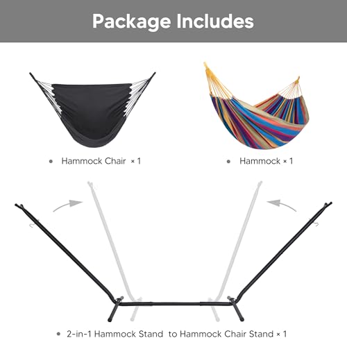 SUNCREAT 2-in-1 Hammocks Hammock Chair with Stand, 475 lbs Capacity, Heavy Duty Two Person Hammock with Stand, Patent Pending, Blue Stripe