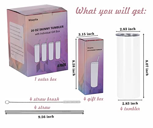 20 Oz Stainless Steel Straight Skinny Tumbler Set (8 Pack), Insulated Slim Thin Travel Cup with Lid, Black