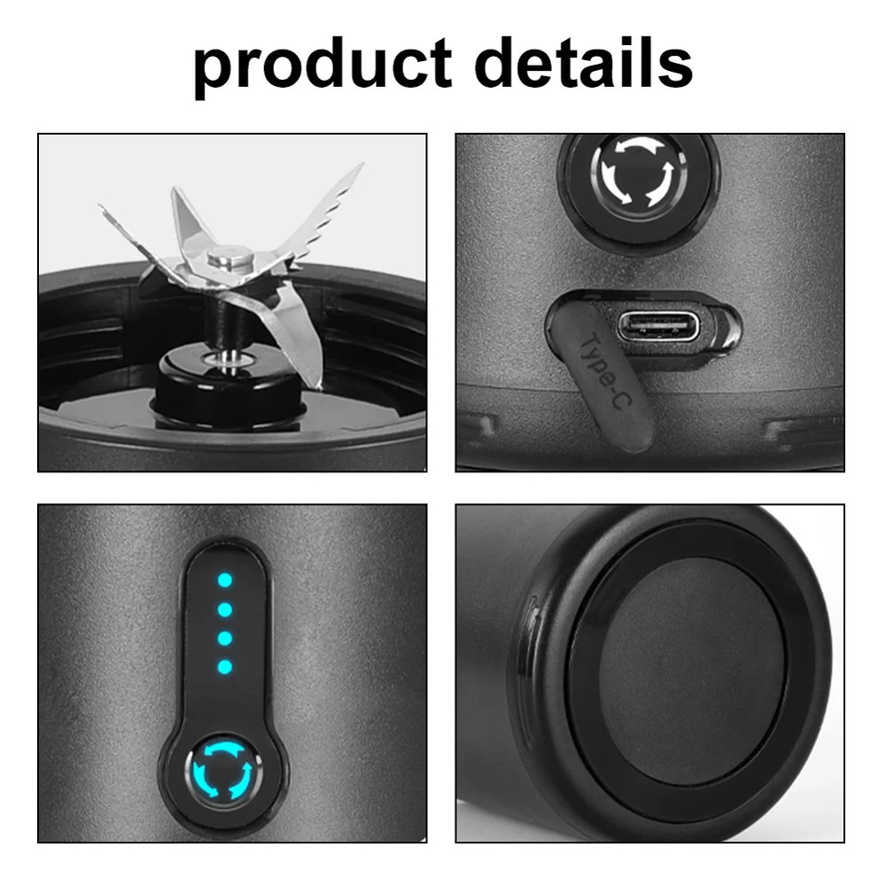 Aibecy Portable Blender Cup USB Electric Fruit Juicer Rechargeable Juice Mixer 530ml with 6 for Sports Travel Camping