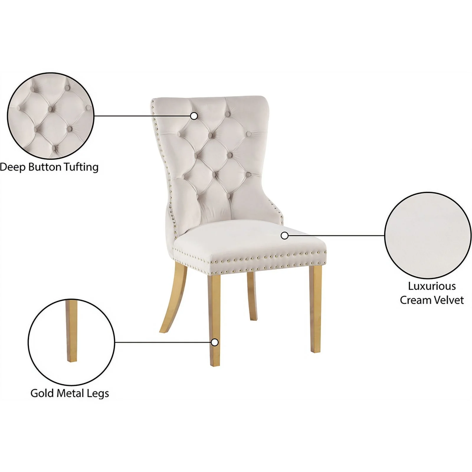 Meridian Furniture Carmen Cream Velvet Dining Chairs (Set of 2)