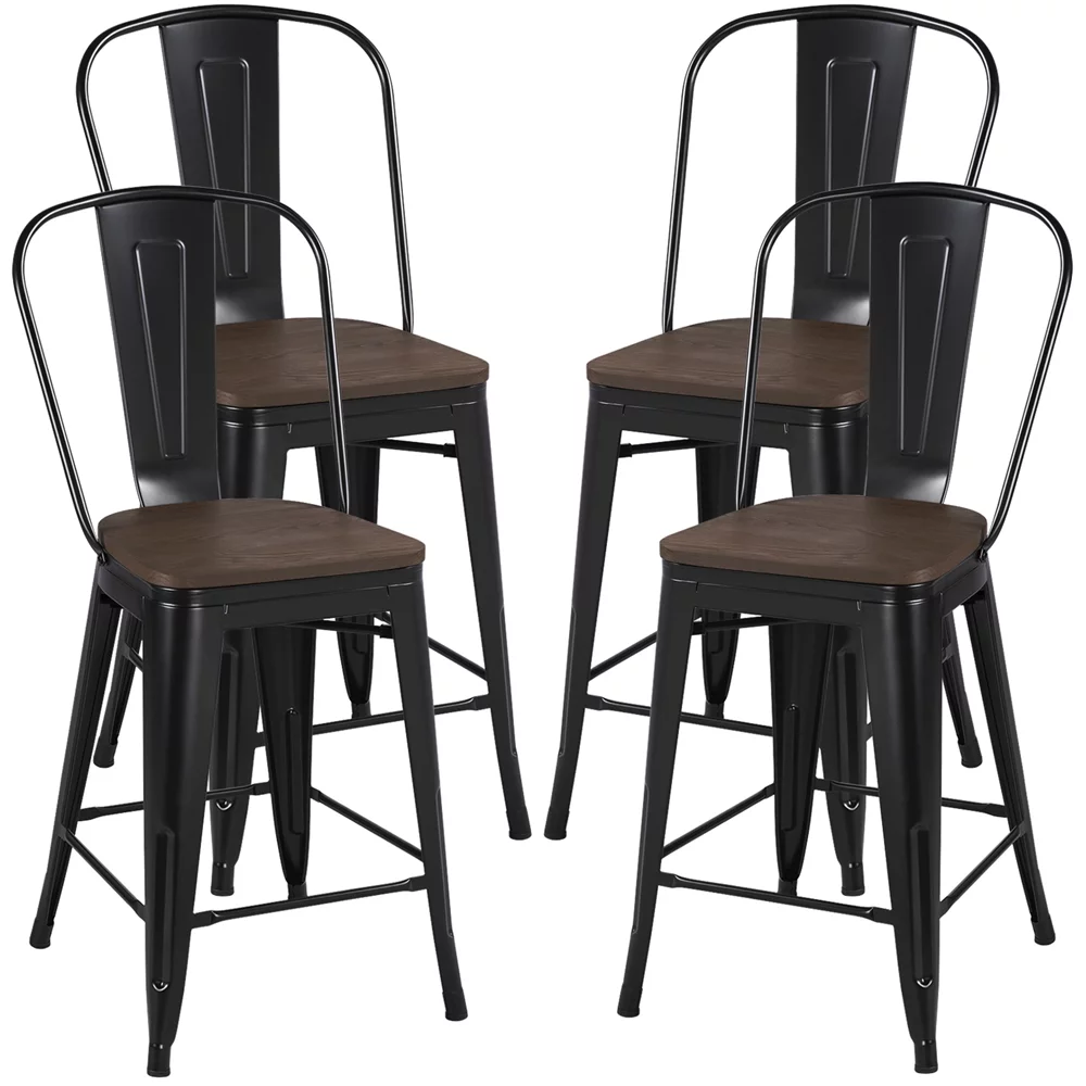 Yaheetech Pack of 4 Industrial Metal Dining Chairs, Black