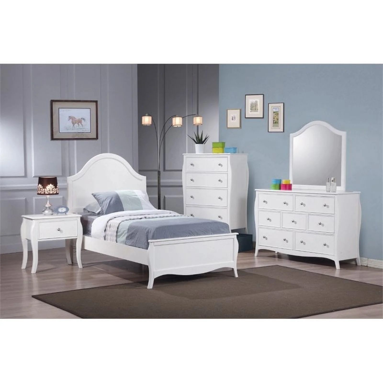 Bowery Hill Coastal Wood Arched Headboard Full Panel Bed in White