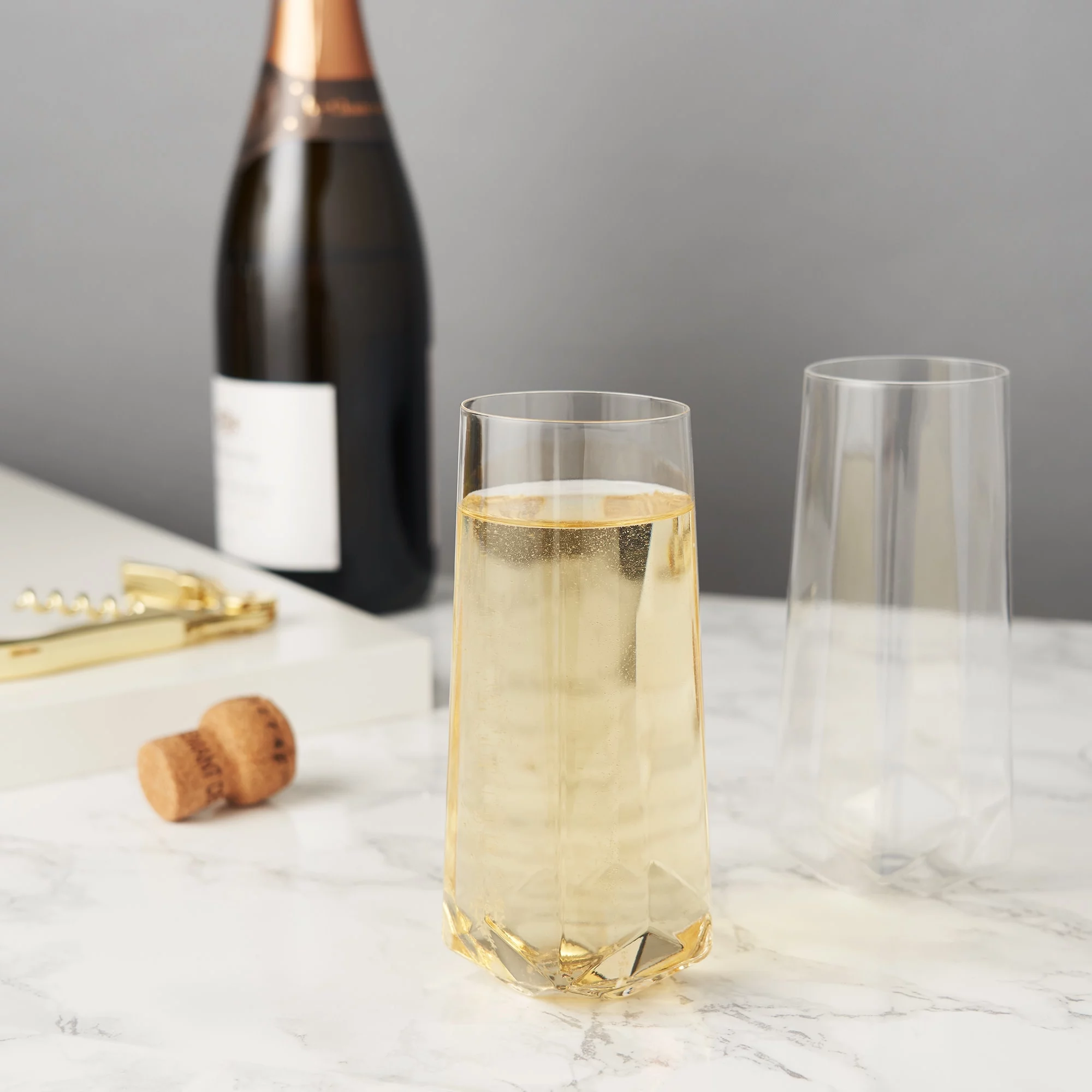 Viski Raye Faceted Crystal Champagne Flutes - Stemless Champagne Glass Gift Set