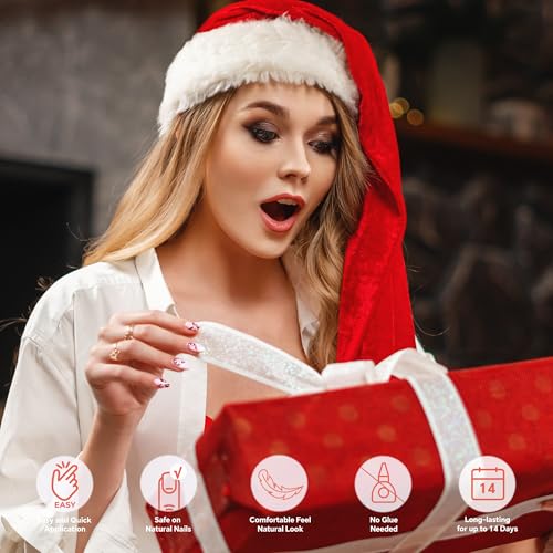 Semi Cured Gel Nail Strips-Easy Apply Christmas Gel Nail Stickers Holiday Semi Cured Manicure Strips with Sparkling Xmas Designs (Classic Yule)