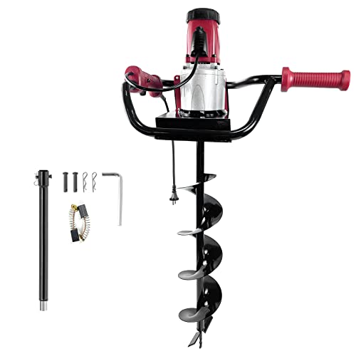 1500W Electric Post-Hole Digger with 6-Inch Auger Bit, Earth Auger Drill, Auger Bit Earth Auger, Ideal for Post Hole Digging, Drilling, Tree Planting, Red