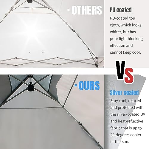 CROWN SHADES 10x10 Pop Up Canopy - Beach Tent with One Push Setup - Easy Outdoor Sun Shade for Events, Parties, Camping - Gazebo with STO-N-Go Cover Bag, Silver Coated Top, White