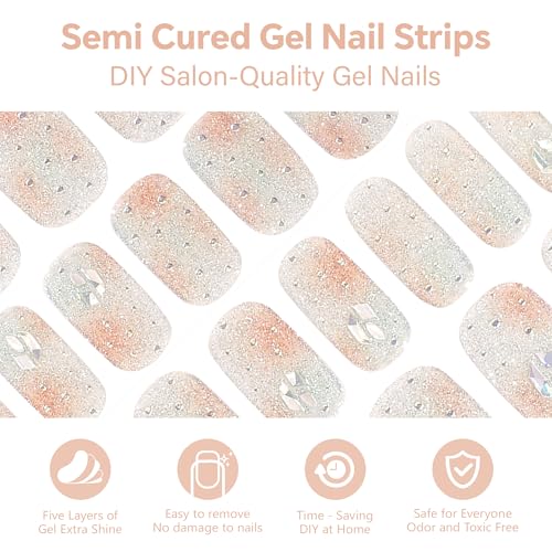 Semi Cured Gel Nail Strips-Easy Apply Christmas Gel Nail Stickers Holiday Semi Cured Manicure Strips with Sparkling Xmas Designs (Classic Yule)