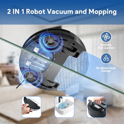 Robot Vacuum and Mop: 2-In-1 Robotic Vacuum Gyroscope Navigation Z-Zag Cleaning & Alexa/APP Control& Tangle-Free& Schedule Cleaning, Self-Charging Robot Vacuum Cleaner for Hard Floor,Carpet, Pet Hair