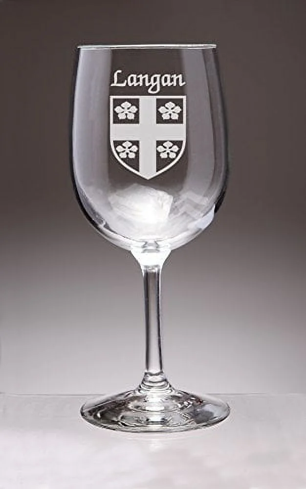 Langan Irish Coat of Arms Wine Glasses - Set of 4 (Sand Etched)