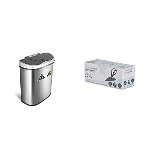 Ninestars DZT-70-11R Automatic Touchless Motion Sensor Semi-Round Trash Can/Recycler, 18.5 Gal. 70 L., Stainless Steel