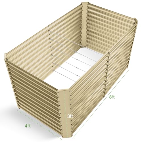 Land Guard 8x4x3ft Rectangular Galvanized Raised Garden Beds, Large-Capacity Metal Planter Box Outdoor, Durable Deep Raised Garden Bed 3ft Tall, Raised Beds for Gardening Vegetables, Cream Yellow