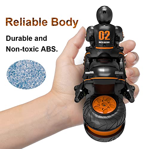 RC Motorcycle, Remote Control Motorcycle Toy for Kids, 2 Rechargeable Batteries for 50 Mins Playtime, 2.4GHz Remote Control Stunt Bike with 360° Spins, Drift, Great Gift for Boys and Girls