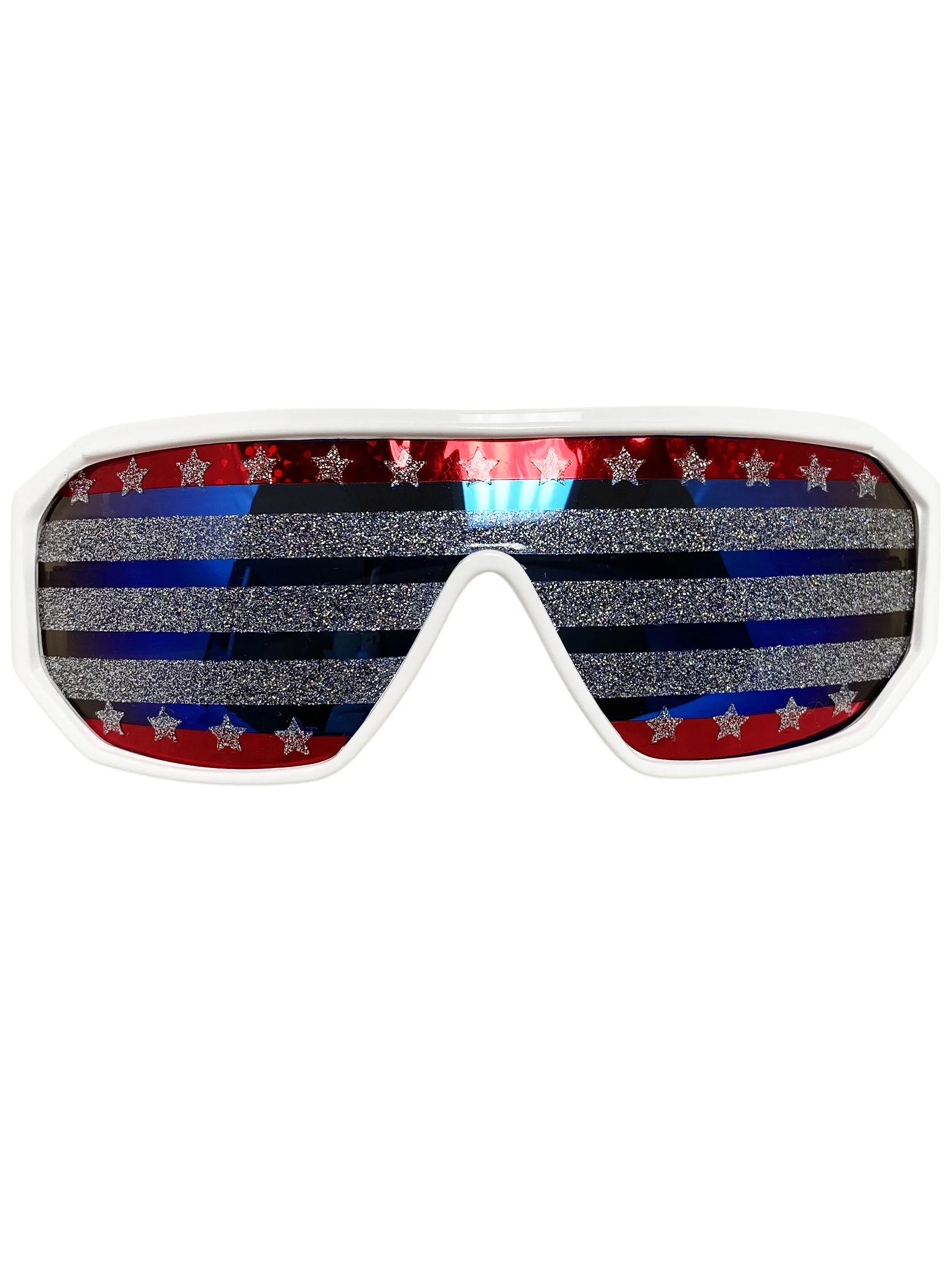 Macho Wrestler Sunglasses Silver and Red Stars and Stripes on Blue Lens with White Frame