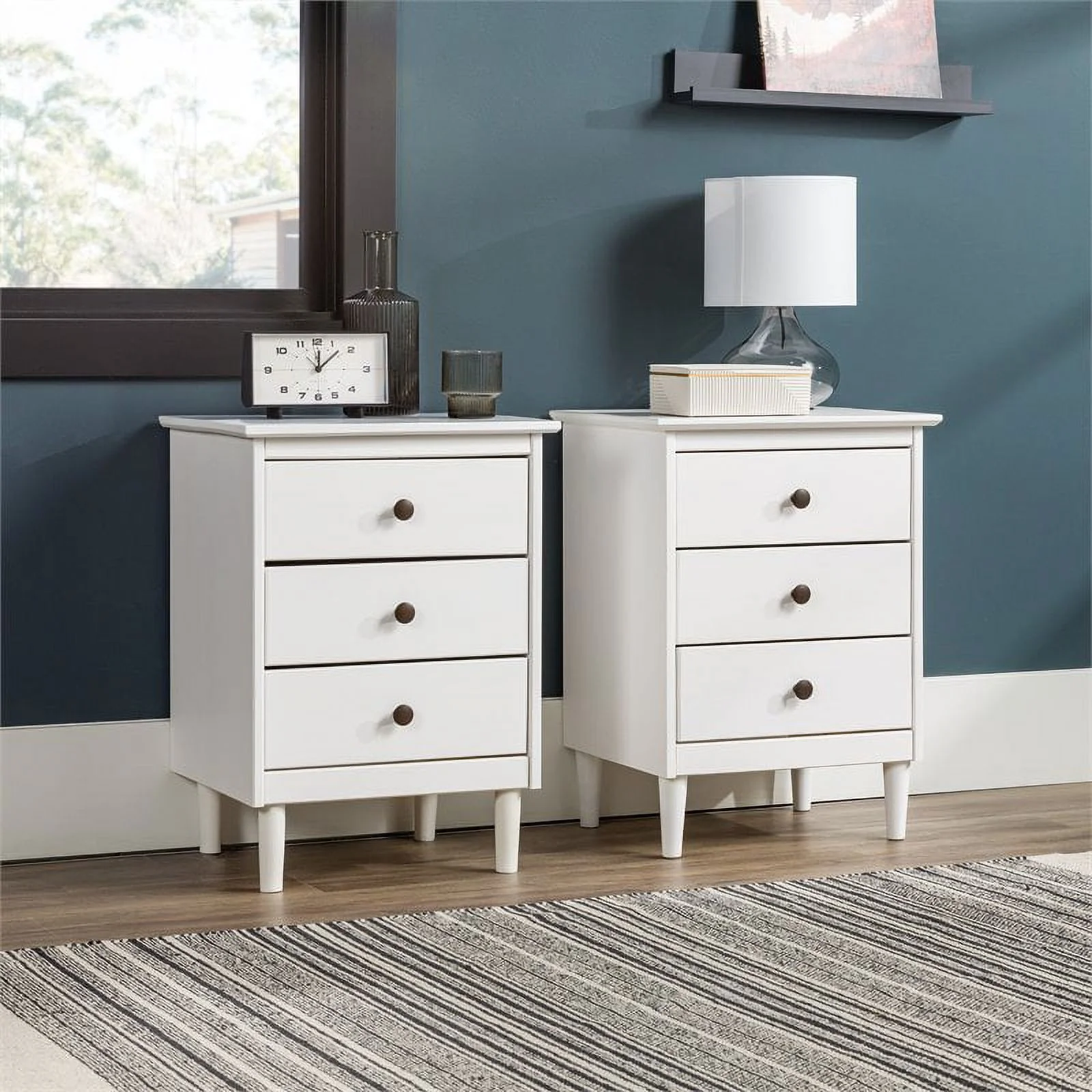 Pemberly Row Mid-Century Solid Wood Bedroom Nightstand in White (Set of 2)
