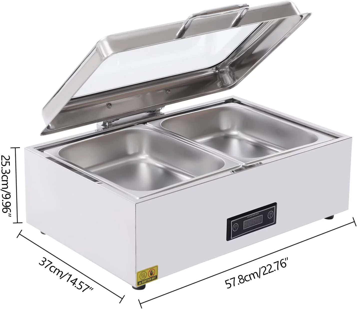 OUKANING 9Qt Electric Chafing Dish Buffet Set Stainless Steel Food Warmer with Glass Window 2 Half Size Pan