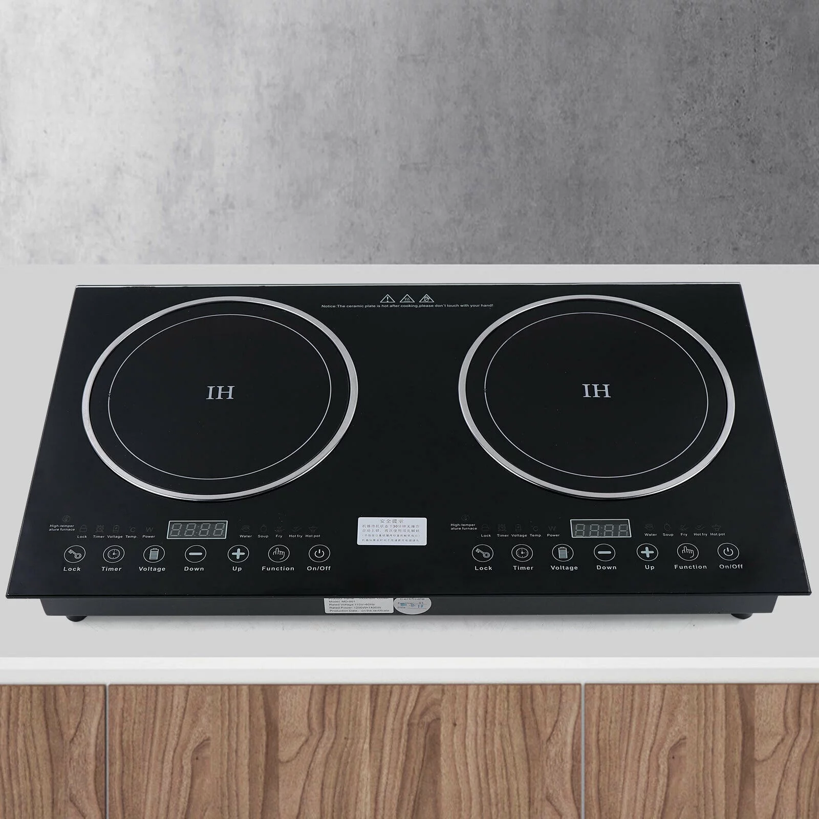 DENEST Electric Ceramic Cooktop Built-In/Integrated 2 Burners Touch Keys Crystal Panel