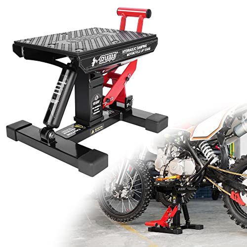 RUTU Hydraulic Motorcycle Lift Stand – Heavy-Duty Steel Maintenance Hoist Jack for Dirt Bike, Snowmobile - Motorcycle Stand Lift with 1000Lbs Capacity - Motorbike Repair Accessories Tools