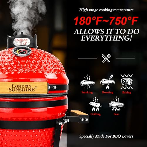Ceramic BBQ Charcoal Kamado Grill 13 inch Portable Tabletop BBQ Grill Red