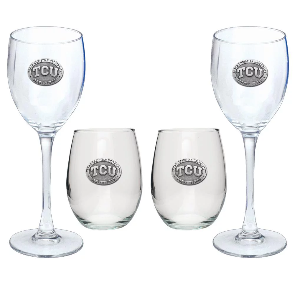 Heritage Metalwork TCU Texas Christian Goblet Set Stemmed and Stemless Wine Set