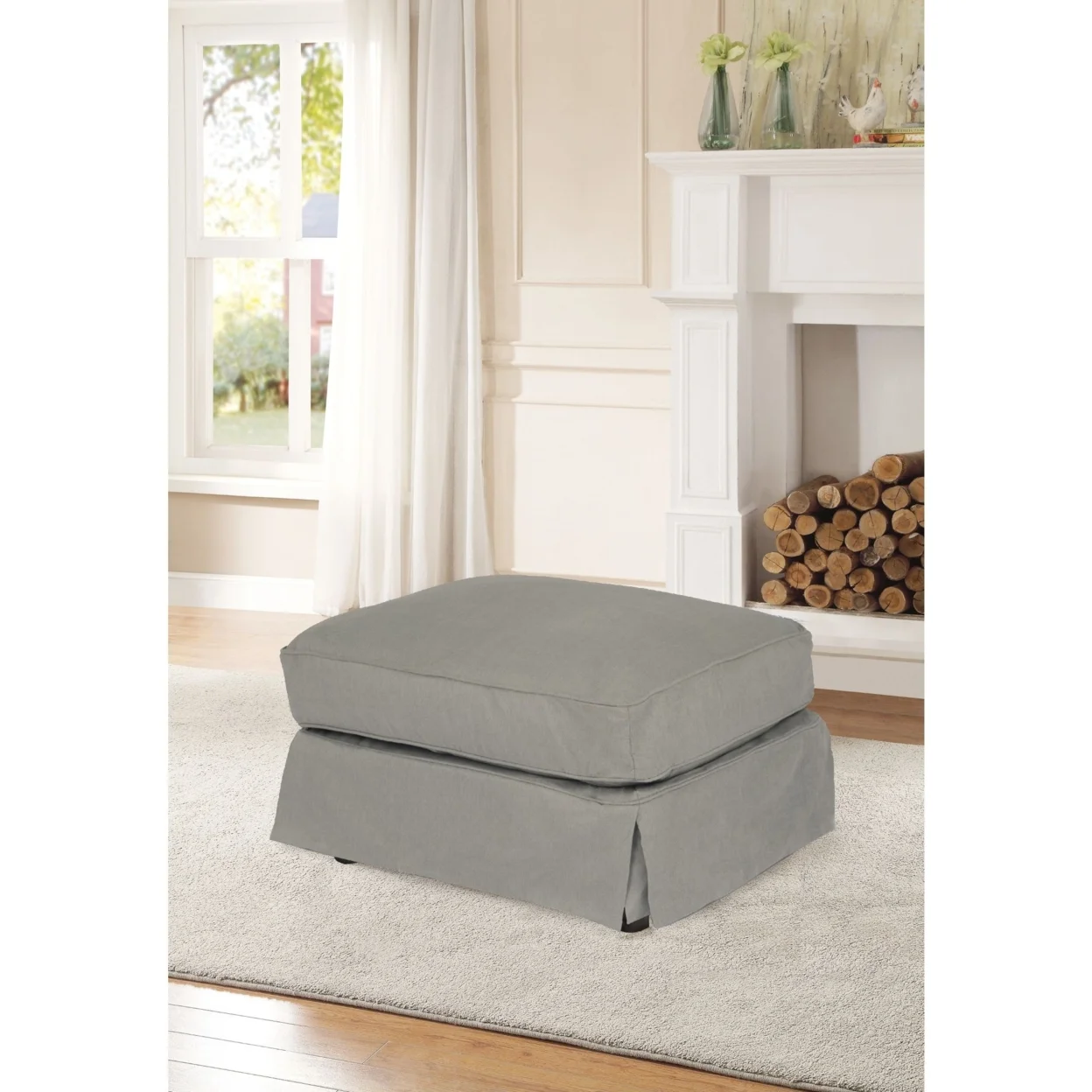Americana Grey Upholstered Pillow Top Ottoman