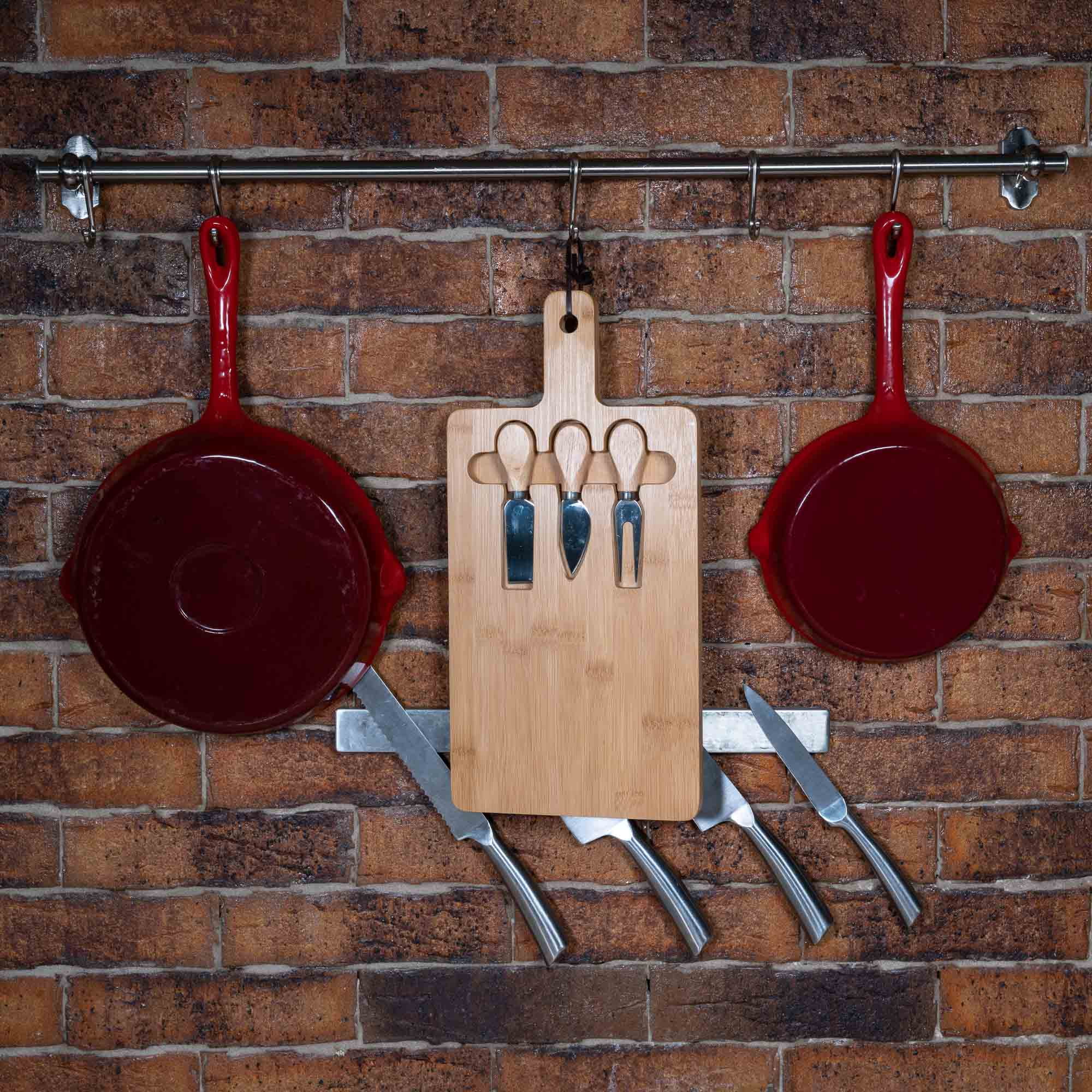 BlauKe® Bamboo Cheese Board and Knife Set 12x8 inch - Wood Cheese Cutting Board, Serving Tray Platter, Charcuterie Board Set, Magnetic Cheese Knives